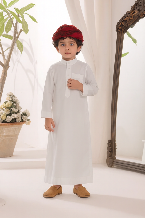 White Saudi Collar Thobe - Kids